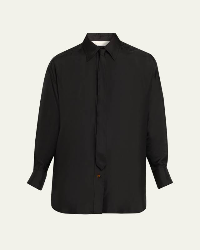 Relaxed Long-Sleeve Tie Shirt